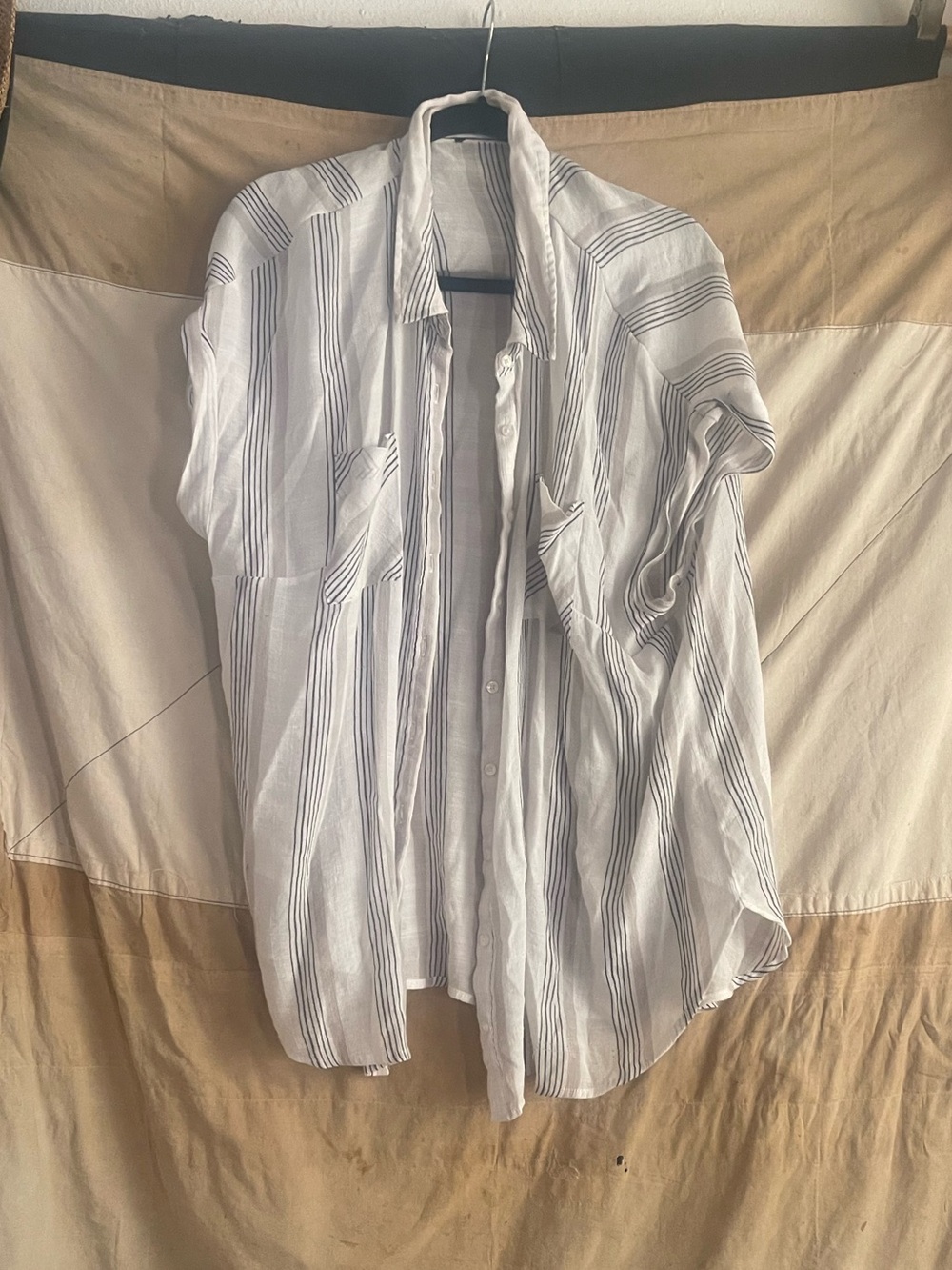 Light Gray & White Striped Button-Up Shirt